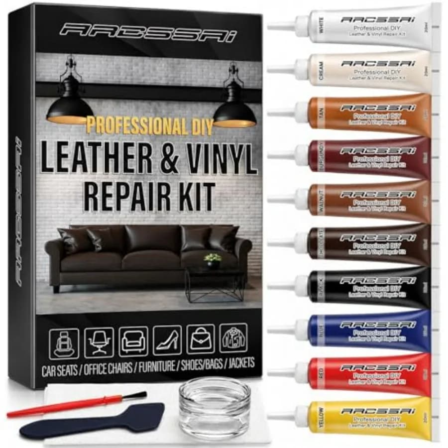 Leather Repair Kit for Furniture, Sofa, Jacket, Car Seats and Purse. Vinyl Repair Kit. Super Easy Instructions to Match Any Col