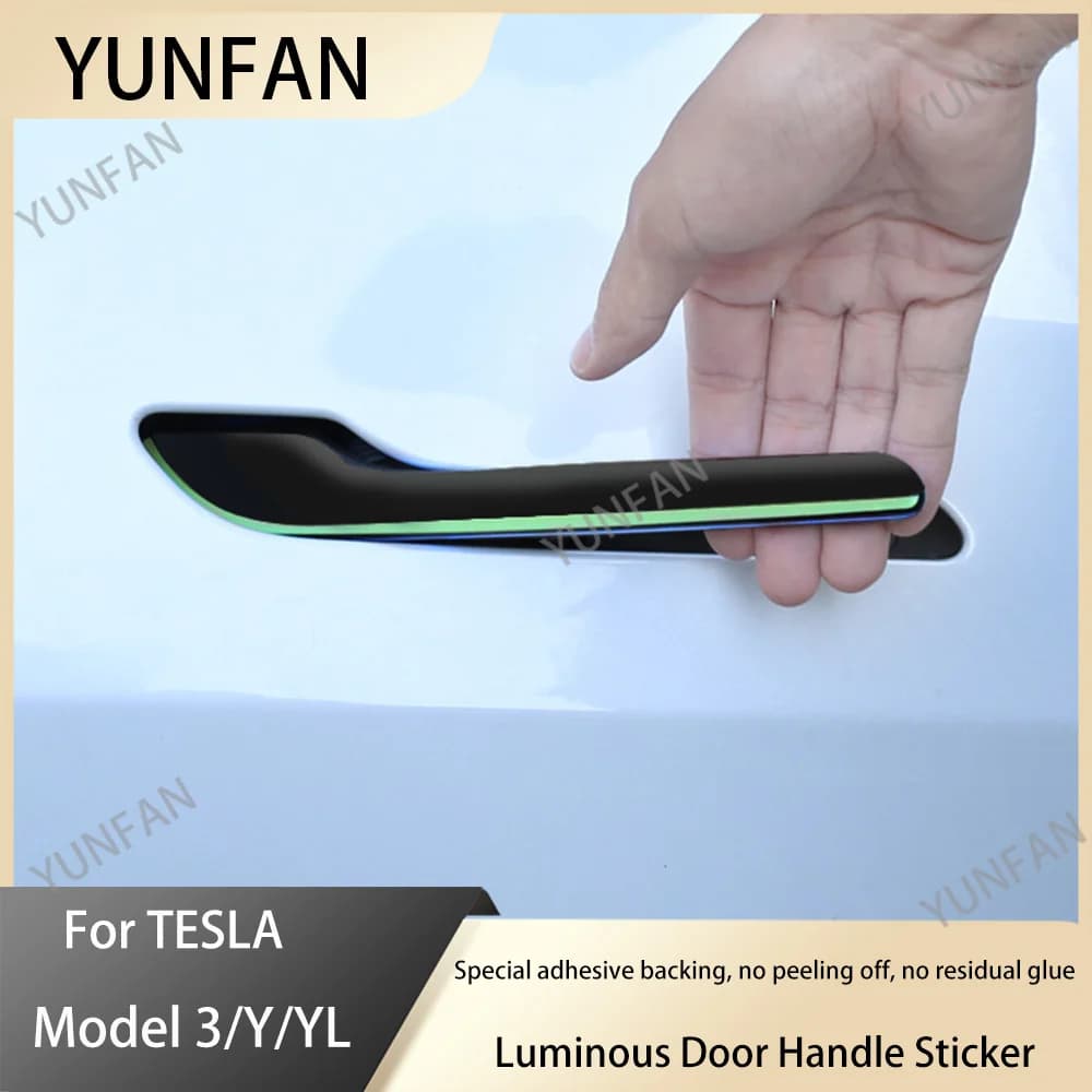 Decor Glow-in-the-Dark Door Handle Bowl Protector Stickers, Anti-Scratch Trim for Tesla Facelift Model 3 Model Y YL