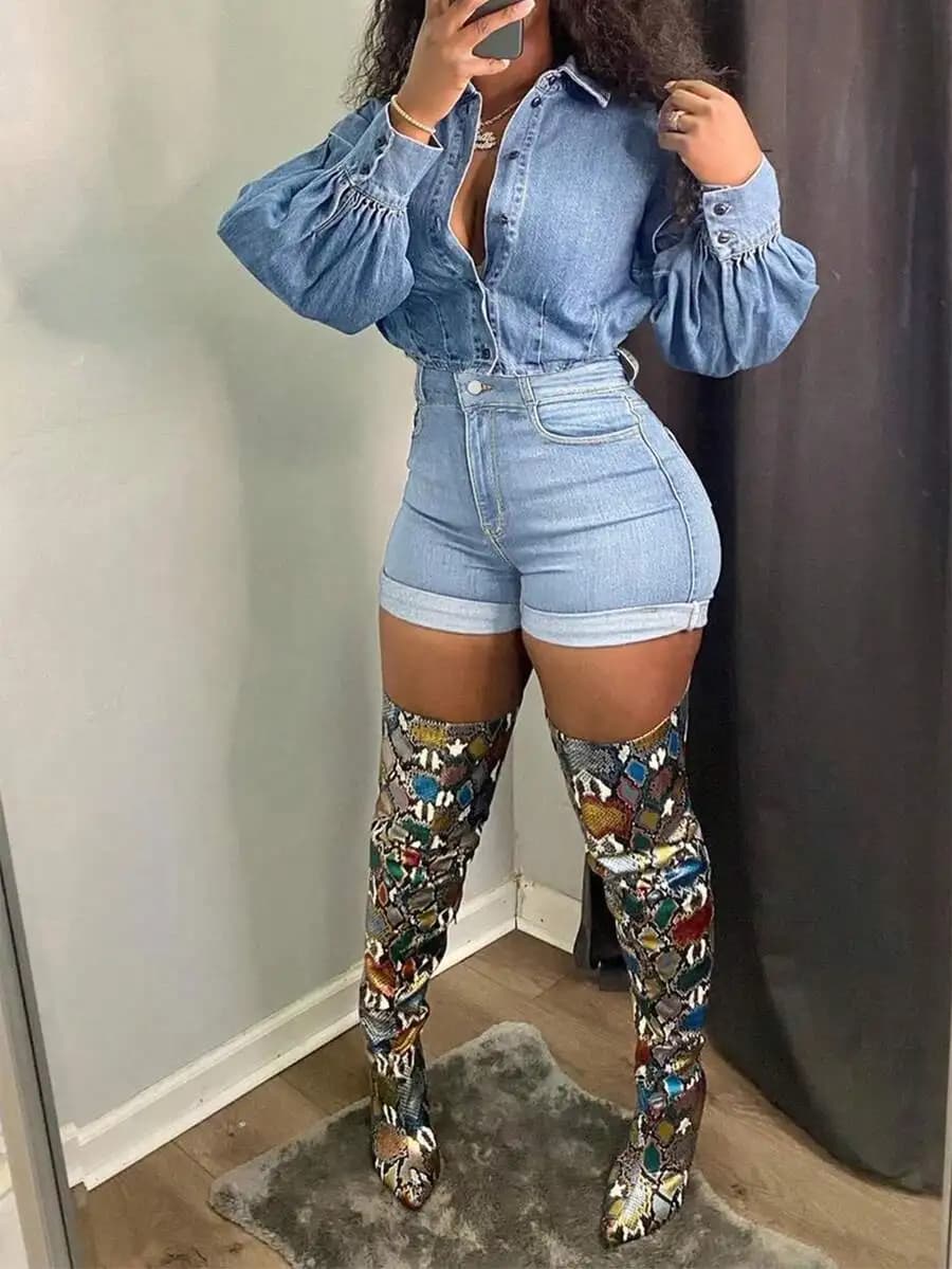 Womens Denim Shorts With Rolled Hem Casual High Waist Summer Style