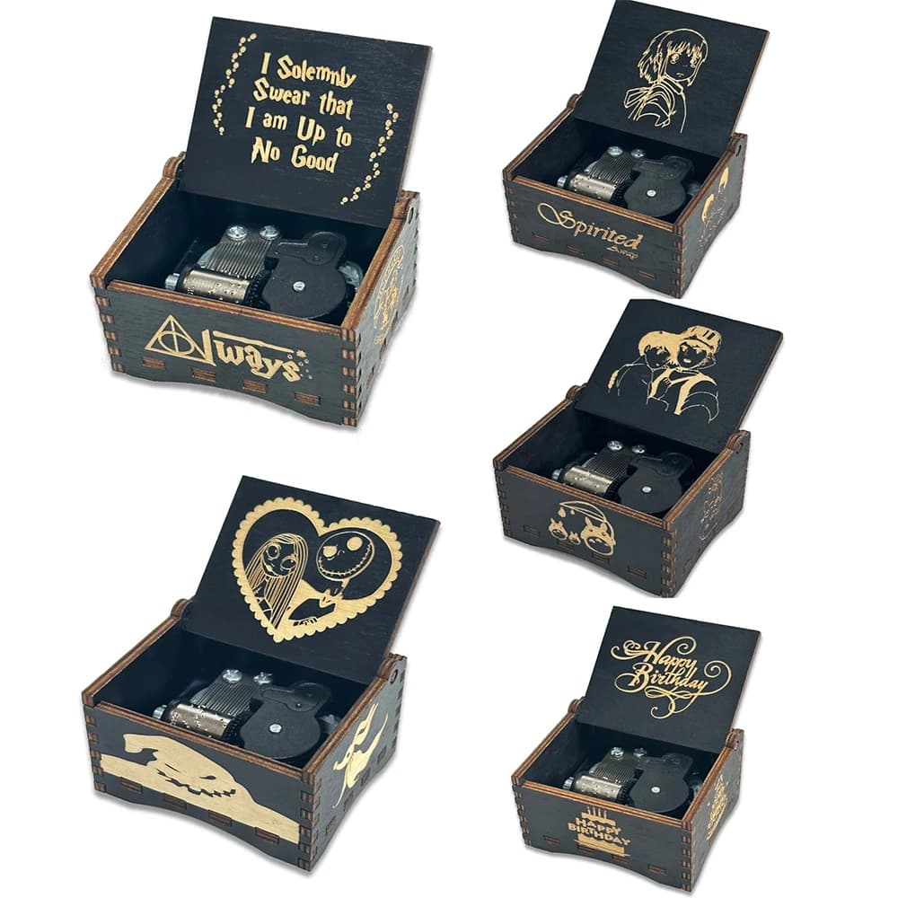Carillon in legno, carillon creativo a molla, incisione laser, omaggio regalo, display giocattolo da stalla, carillon in legno massello