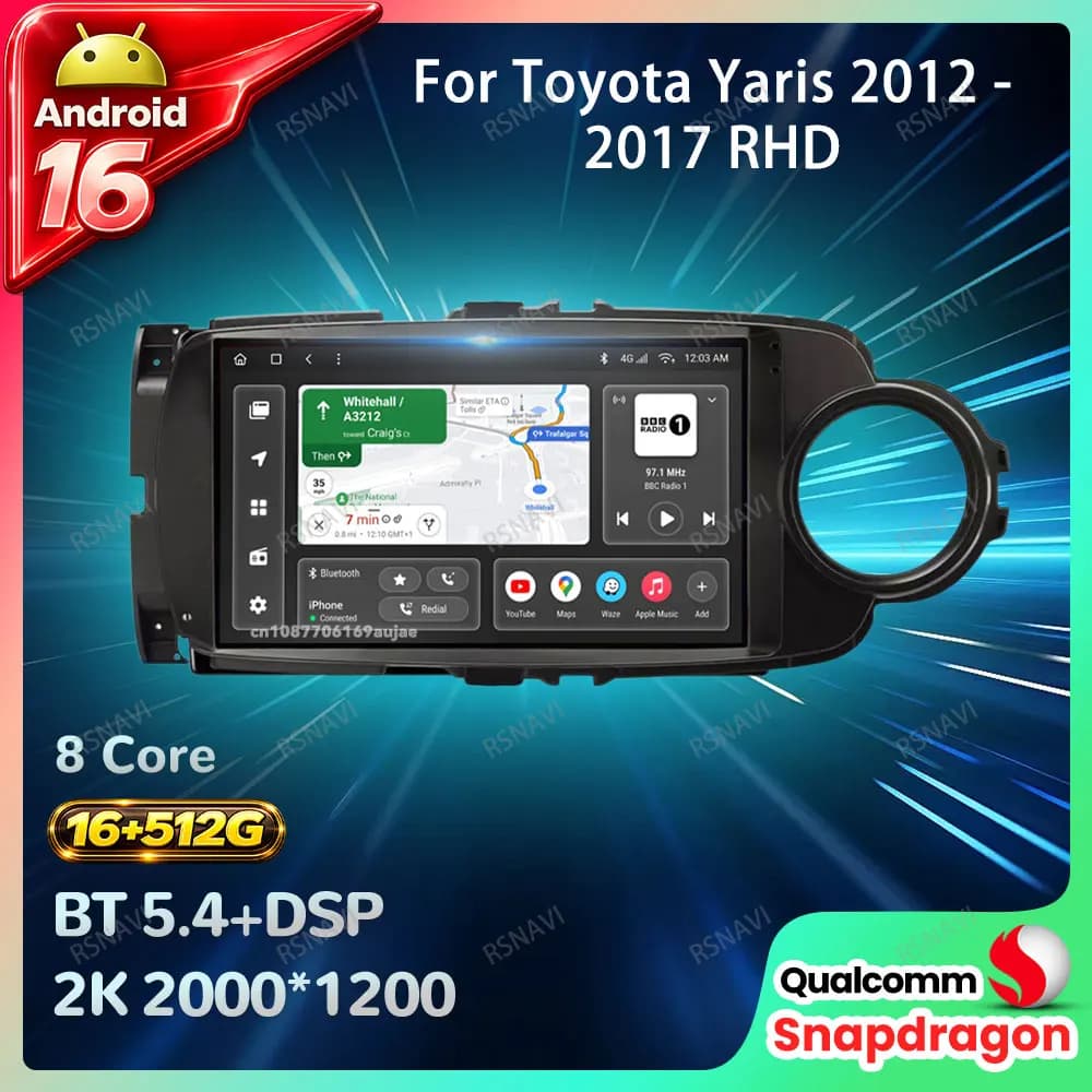 Autoradio Android 15 Per Toyota Yaris 2012 2013 2014 2015 2016 2017 RHD Viedo Lettore Multimediale 5G WIFI QLED 4G LTE Navigazione