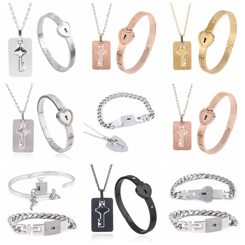 Valentine's Day Stainless Steel Bracelet Love Lock Bracelet Can Be Opened Key Pendant Necklace Men And Women Couple Jewelry Gift