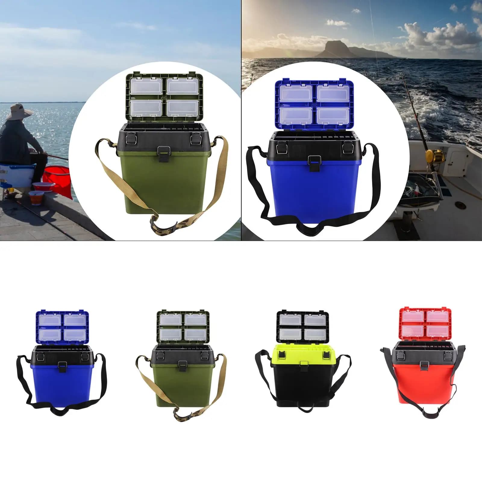 Double Layer Fishing Tackle Box Seat Waterproof Large Storage Case with Removable Tray for Outdoor Fisherman Gear