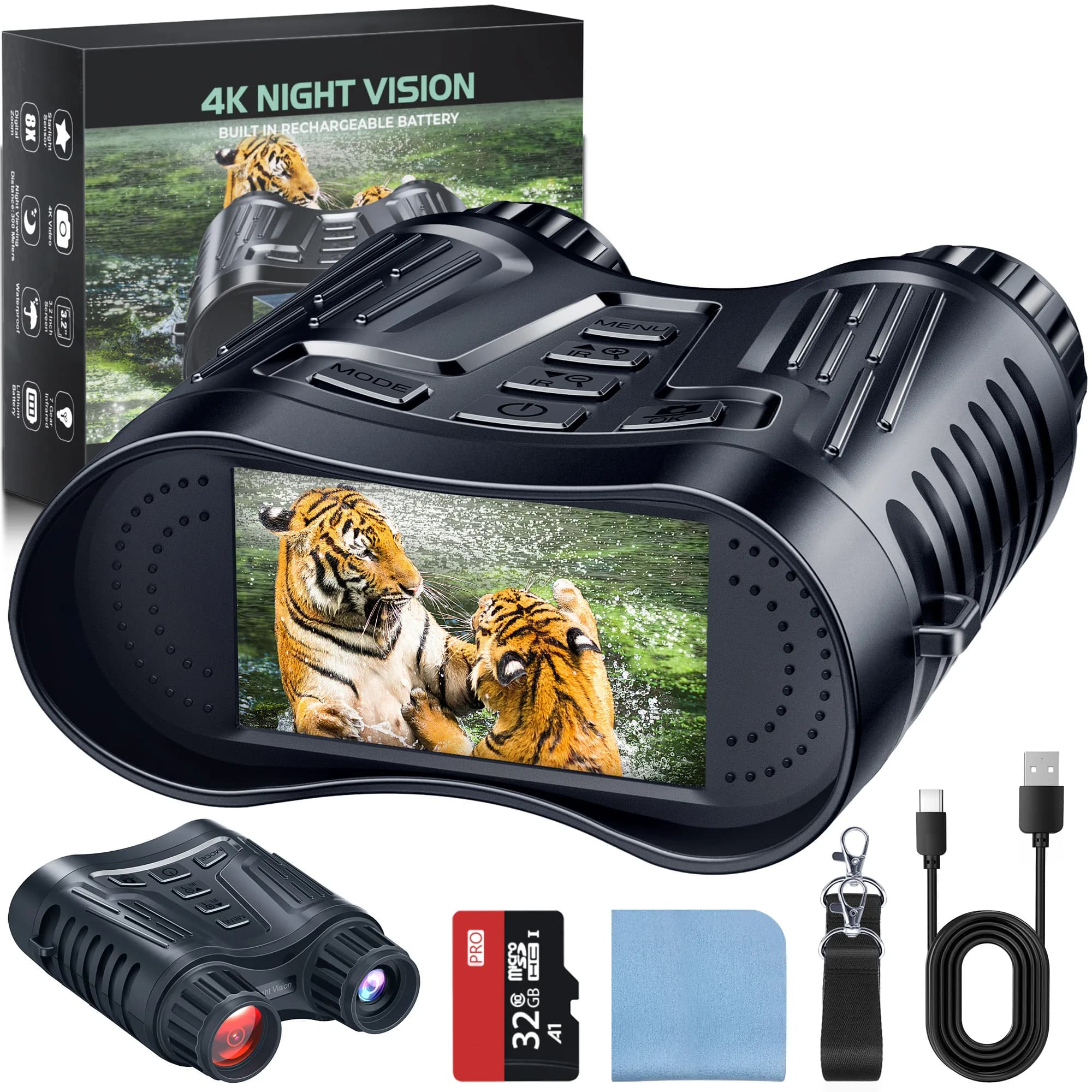 Binocolo per visione notturna 4K a infrarossi 850NM IR llluminator 8X Occhiali con zoom digitale 2600mAh ricaricabili per la caccia in campeggio