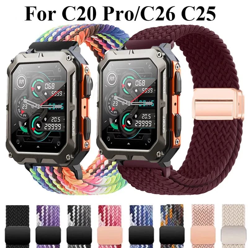 22mm Magnetic Braided Solo Loop For C20 Pro Strap Smartwatch Bracelet Correa Watchband For C26 C25 Sport Wristband Accessories