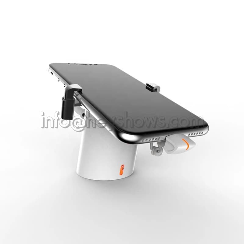 Espositore antifurto rotondo bianco da 6 pezzi con artigli per cellulari/tablet, sistema di allarme antifurto con ricarica