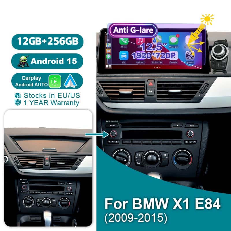 Wondefoo 12.5” Touch Screen Android 15 Auto Car Radio Wireless Carplay Accessoriy Stereo For BMW X1 E84 CIC iDrive 2009-2015 Bluetooth Autoradio Navigation Multimedia Player 2 DIN GPS