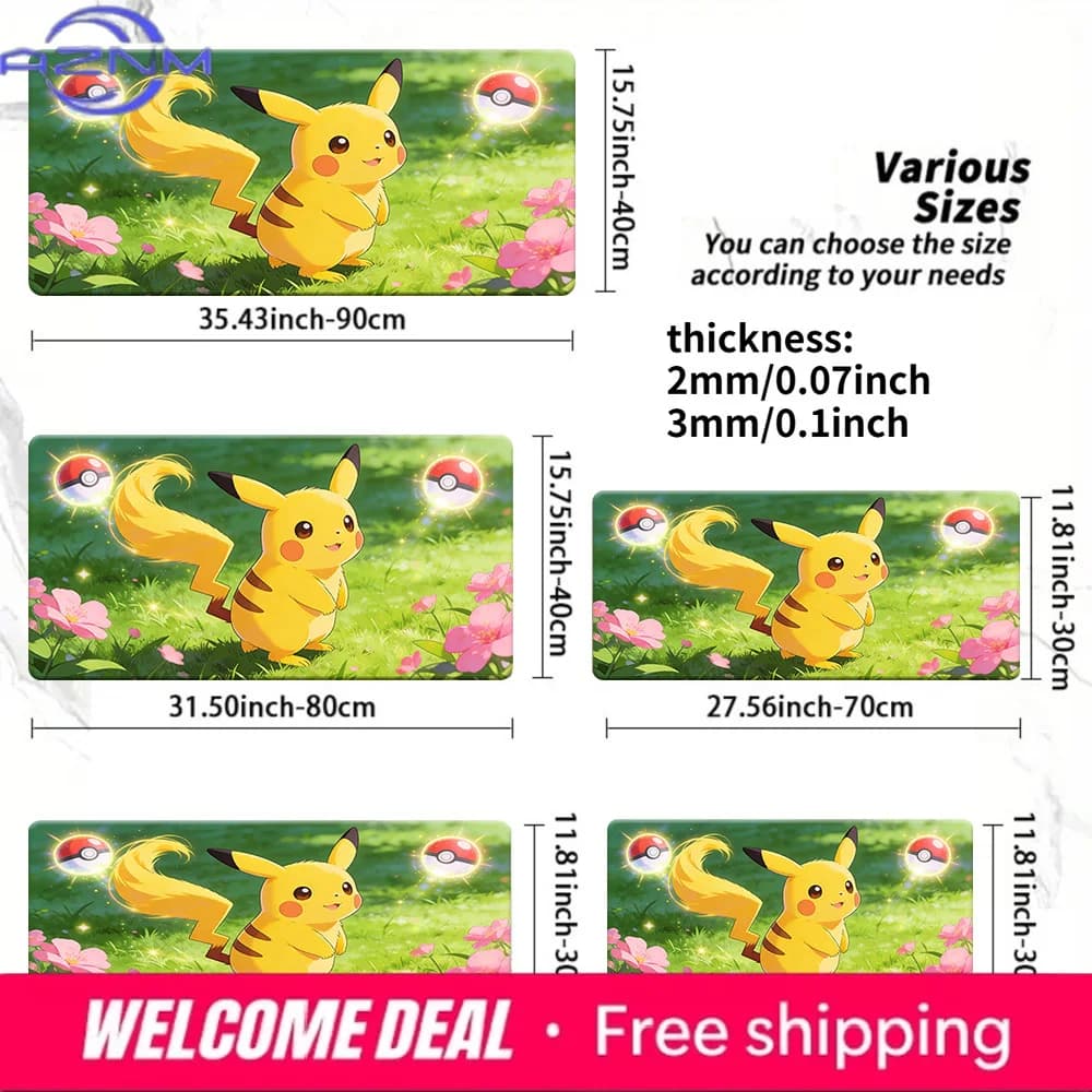 Tappetino da Scrivania Gaming Pikachu & Pokeball con Motivo Floreale, Antiscivolo e Lavabile