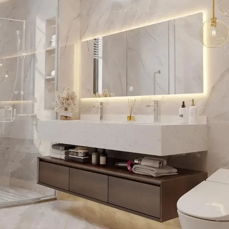 Classificatori stretti Mobili da bagno Specchi Lavandino Base Armadietto Wc Pavimento Doppio lavabo in roccia Lavandini in legno Vanity