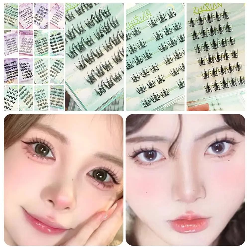 Ciglia Finte 3D con Strisce di Colla in Gel, Ciglia Manga per Cosplay Anime, Senza Colla, Fatte a Mano, Segmentate, per Donne