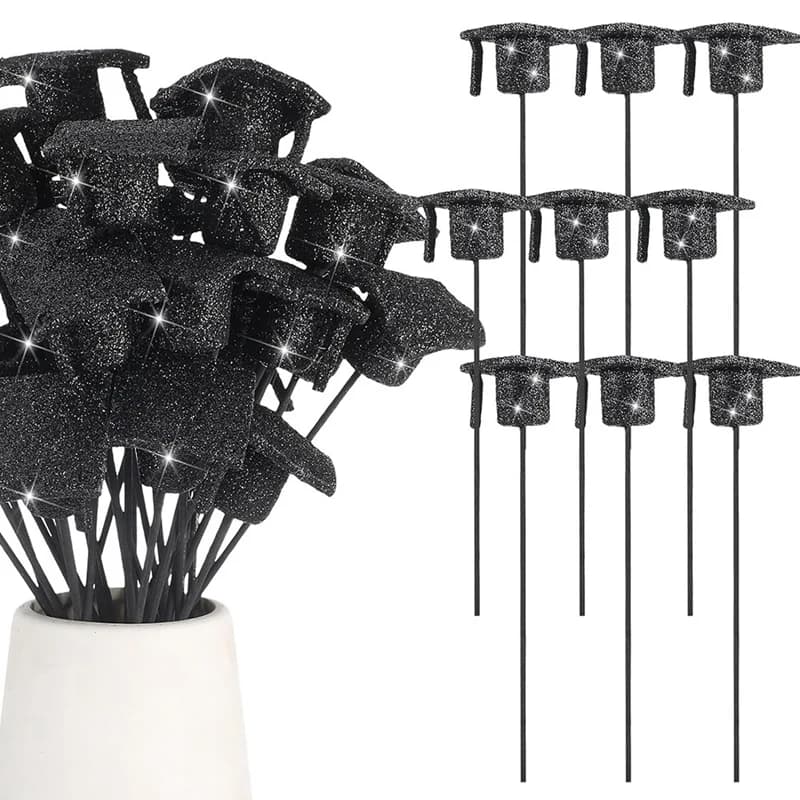 ABHS-36 Pcs Graduation Cap Glitter Picks Foam Hat Picks For Grad Party Table Centerpiece Vase Filler Decoration