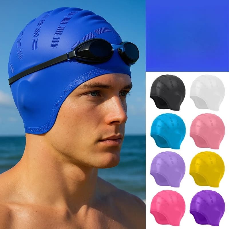 Waterproof underweight swim cap, swim cap for male and female ears protection, silicone swimming head with plain lace