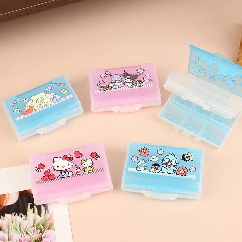 Sanrio Hello Kitty Pill Box Kawaii Kuromi Melody Cinnamoroll 8 compartment storage box Double layer portable medicine box
