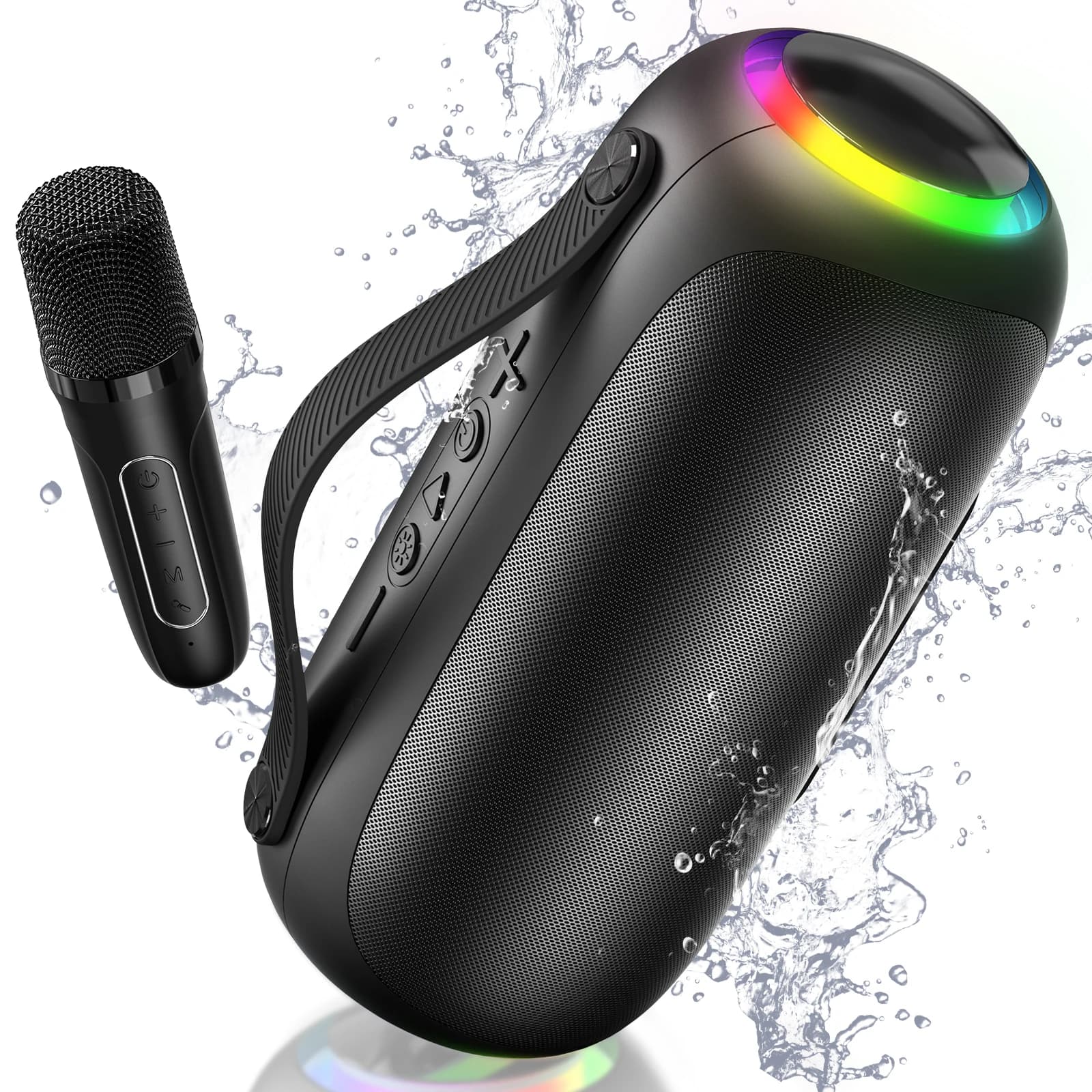 Macchina per karaoke D38 per bambini e adulti, mini macchina per karaoke con microfono wireless, subwoofer per feste in casa, 5 effetti vocali