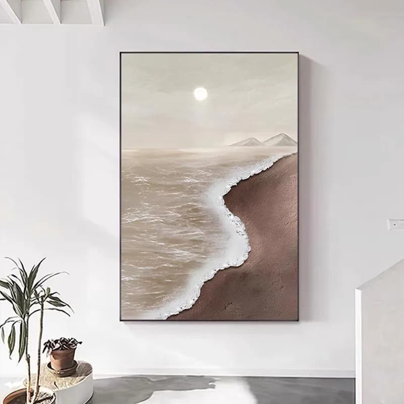 Textured Coastal Landscape Art Print - Minimalist Neutral-Tone Wall Decor for Living Room Hallway, High-Quality Printed Poster,