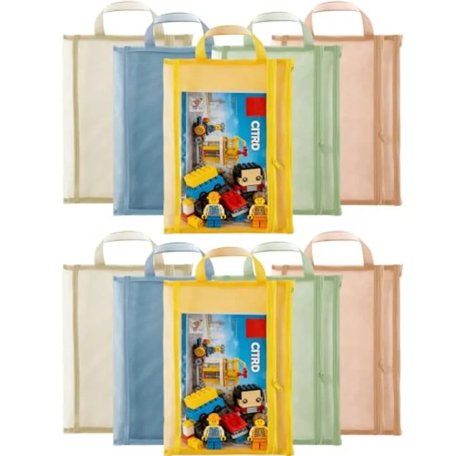 Set di 10 Borse Portatili in Rete con Cerniera e Manici, Borse a 2 Strati in Nylon per Giocattoli, Puzzle, Set di Blocchi da Costruzione o Conservazione Giocattoli