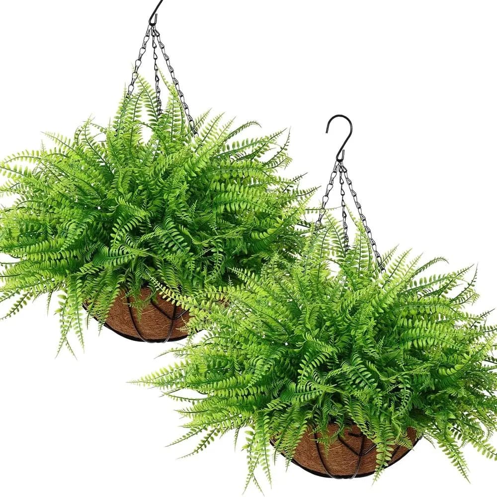 Set of 2 Artificial Plants UV Resistant with Green Interior and Exterior Decoration Baskets