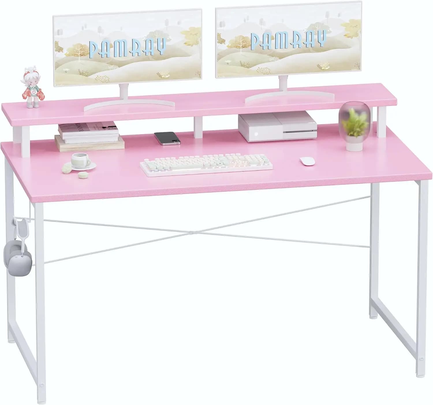 47 Inch Small Computer Desk with Monitor Stand, Simple Office Desk with Headp e Hook for Small Spaces, Kids Study Writi
