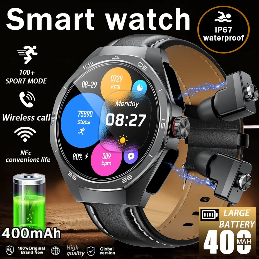 Nuovo Smart Watch da uomo TWS 2-in-1 auricolari Bluetooth con altoparlante incorporato HIFI 1.53HD schermo chiamata Bluetooth IP67 impermeabile
