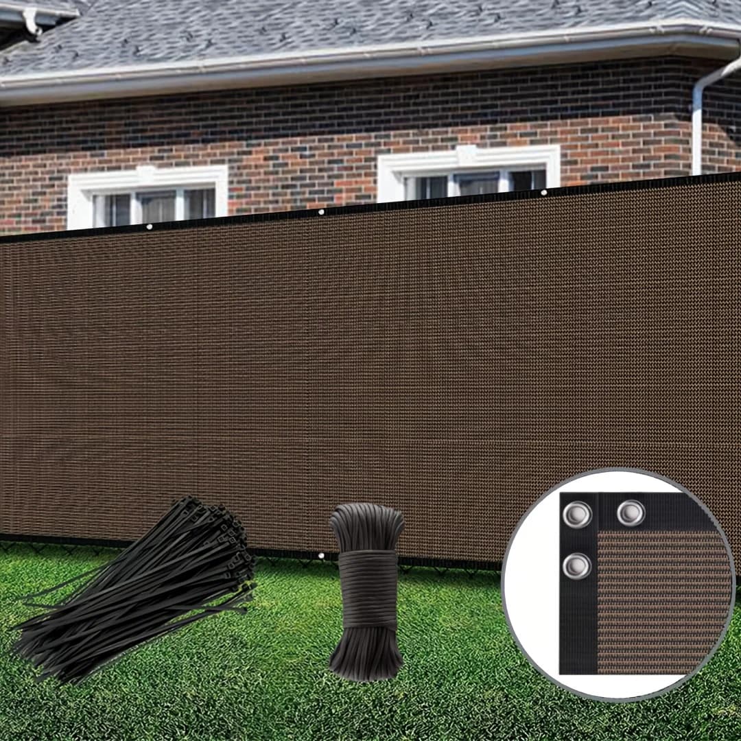 Schermo Privacy per Recinzione 4/5/6/7/8ft, Schermo Privacy Pesante, Barriera in Rete Ombreggiante per Esterni, Fascette per Cavi Incluse, Marrone