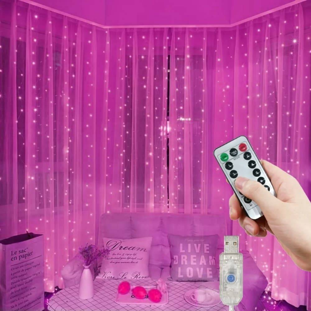 Luci a Tenda LED USB, Ghirlanda Luminosa per Ramadan, Eid Mubarak, Matrimoni, Decorazione per Casa, Camera, San Valentino 2026