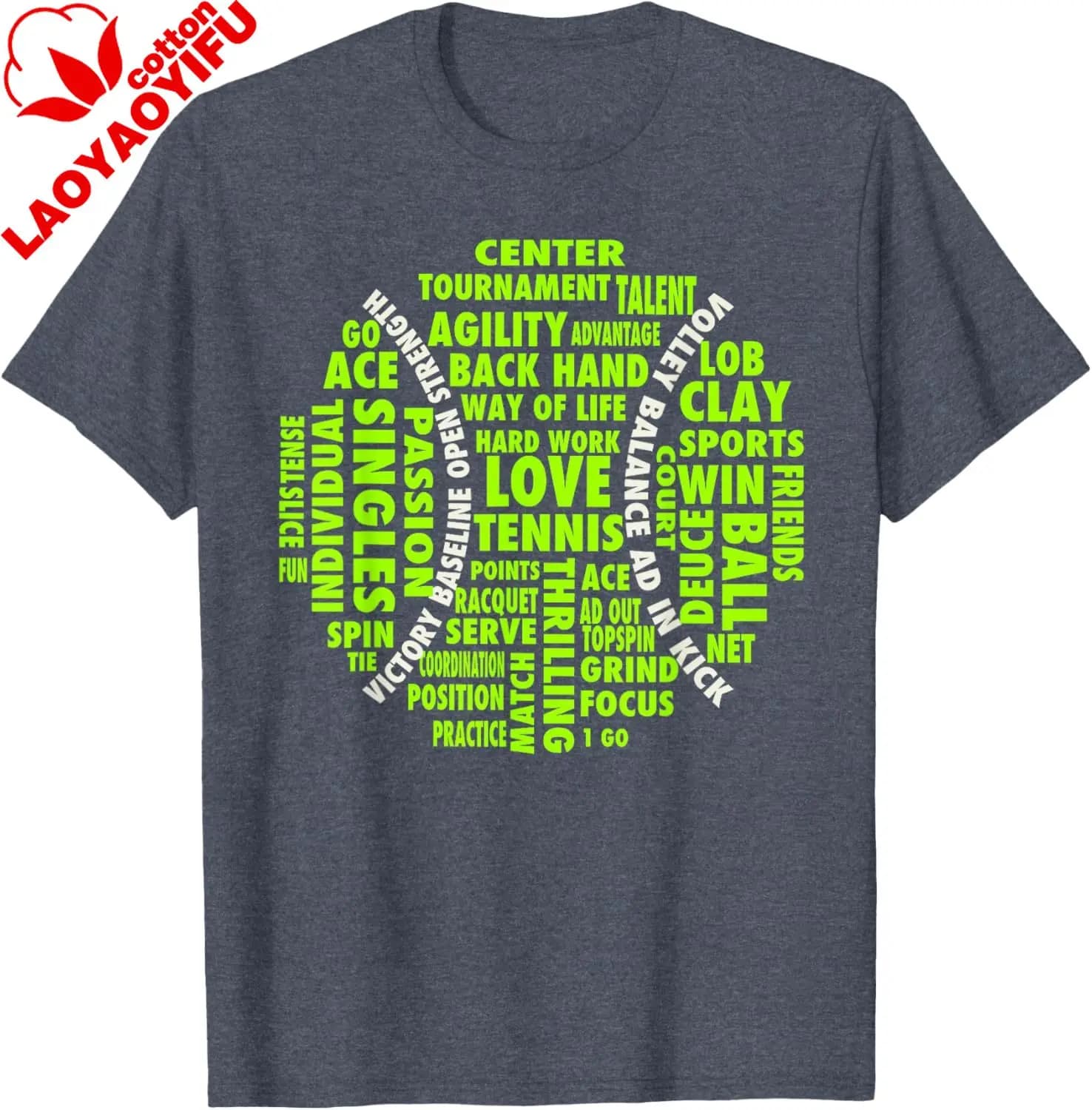 Maglietta con stampa Word Cloud con palline da tennis | T-shirt regalo per giocatori di tennis, in cotone, abbigliamento da uomo, top con stampa grafica vintage