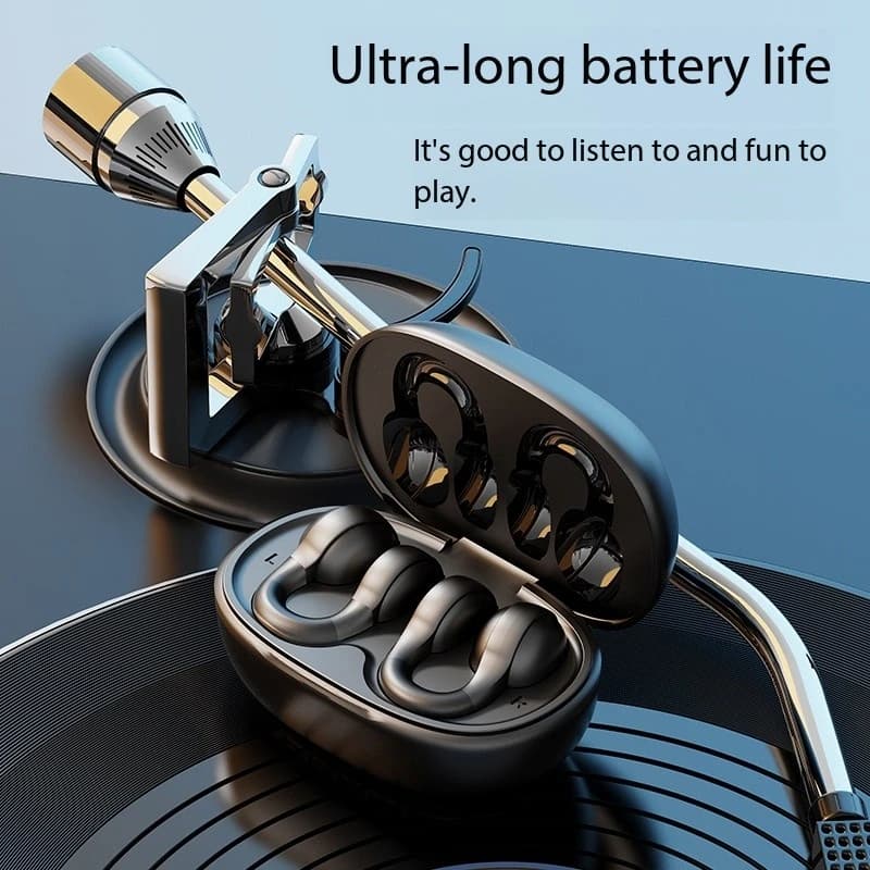 Bluetooth Headphones with Clip-On Ears, Mirror Surface, Digital Display Screen, Ultra-Long Battery Life