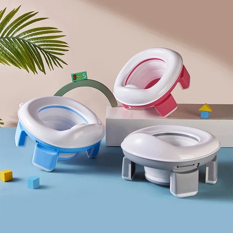 vvocci Seggiolino WC da Viaggio 3 in 1 Pieghevole Blu, Vasino Portatile in Silicone per Bambini, Seggiolino per l'Addestramento al Vasino con Borse