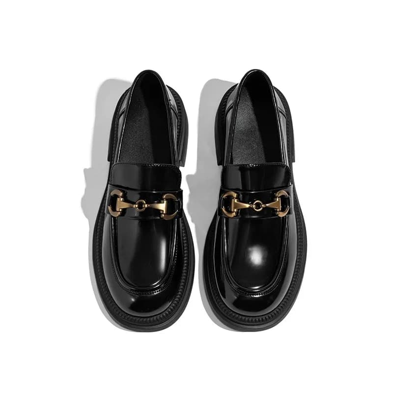 Women's Mary Jane Shoes Mocassini With Women's Big Heel 2025 New Women's Fashion Style Black Leather Slip-on Apartments