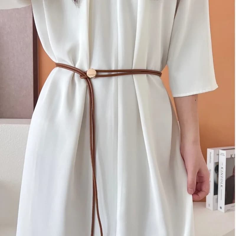 Cintura da donna con frange alla moda, corda in morbida pelle, cintura lunga regolabile, abiti e camicie abbinati