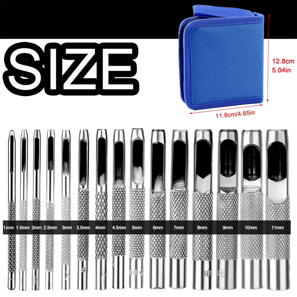 KRABALL 1mm-11mm 15 pz/set Portatile In Pelle Perforatrice FAI DA TE Fatti A Mano Strumento di Perforatrice Per Cintura Orologio cinturino in pelle artigianale strumenti di lavoro