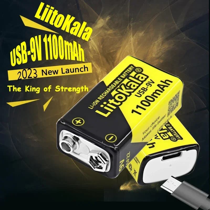 1-24 Pezzi LiitoKala USB-9V 1100mAh Batteria Ricaricabile agli Ioni di Litio Tipo-C USB 6F22 9V per Elicottero RC, Modellismo, Microfono, Giocattoli