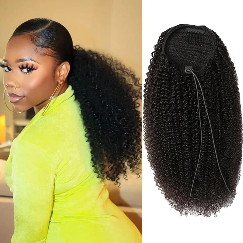 Horsetail afro riccia with 24-26 inch lace, 100 grams, human curly hair extension with lace for black women
