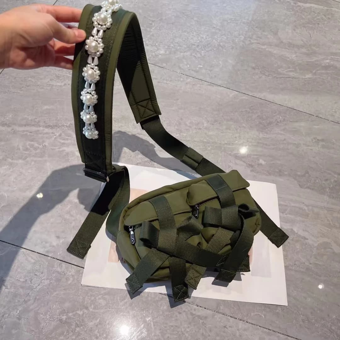 FIRMRANCH borsa a tracolla obliqua a spalla singola con motivo a fiocco in tela intrecciata con perline di perle intrecciate per borsa da donna