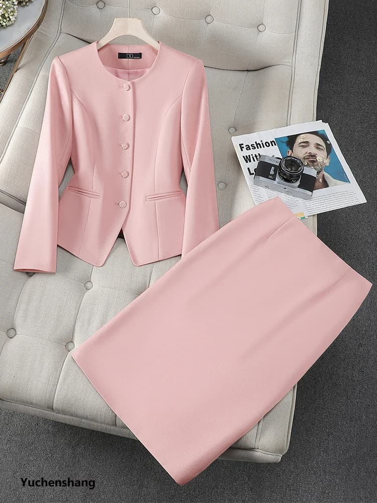 Fashion woman blazer formal skirt woman dress red navy pink female work set for fall winter