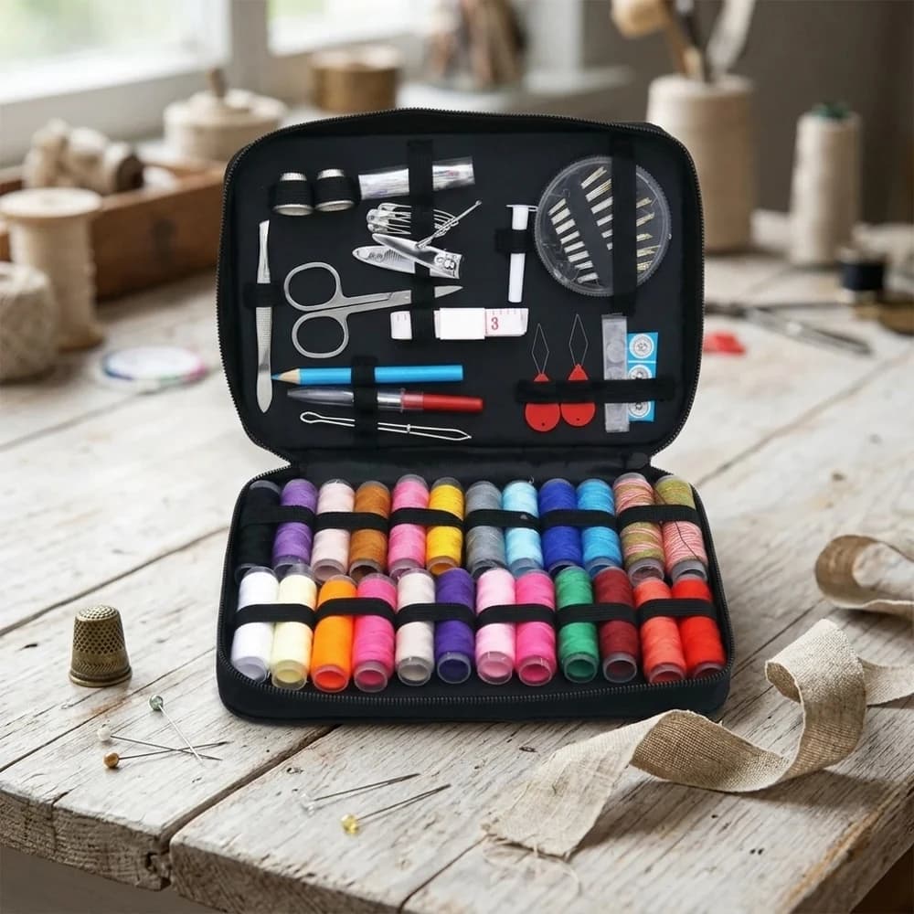 Cucito kit from 85 Pieces with Storage Box with Hinge, Assorted Wire, Scissors, Needles, Thread, Pins, Tape, Tape, Tape, Needle for Doing