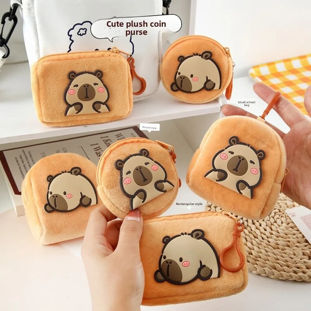 Simpatico Portamonete Mini Capibara, Borsa da Polso Cartoon, Portafoglio Rotondo con Cerniera, Custodia per Cuffie