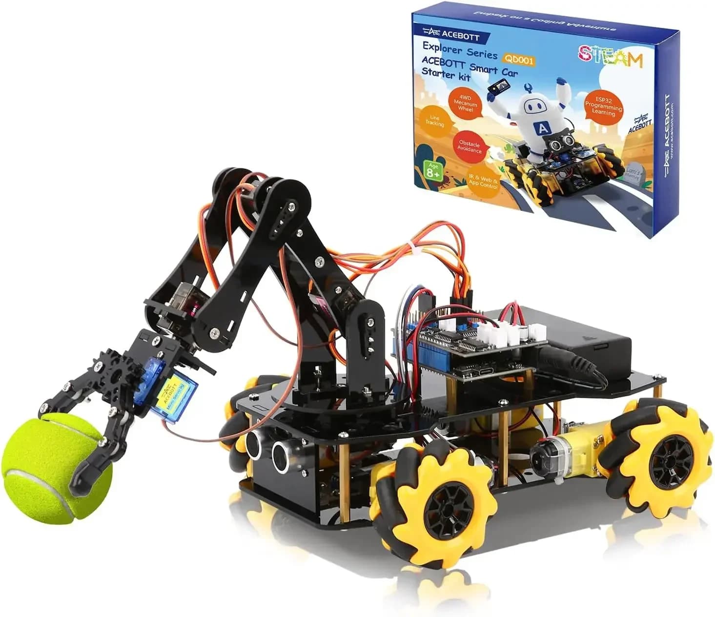 ACEBOTT Kit Auto Robotica Intelligente 5DOF, Auto Telecomandata 4WD Compatibile con Progetti di Programmazione Arduino/Python/Blockly/Educazione STEM