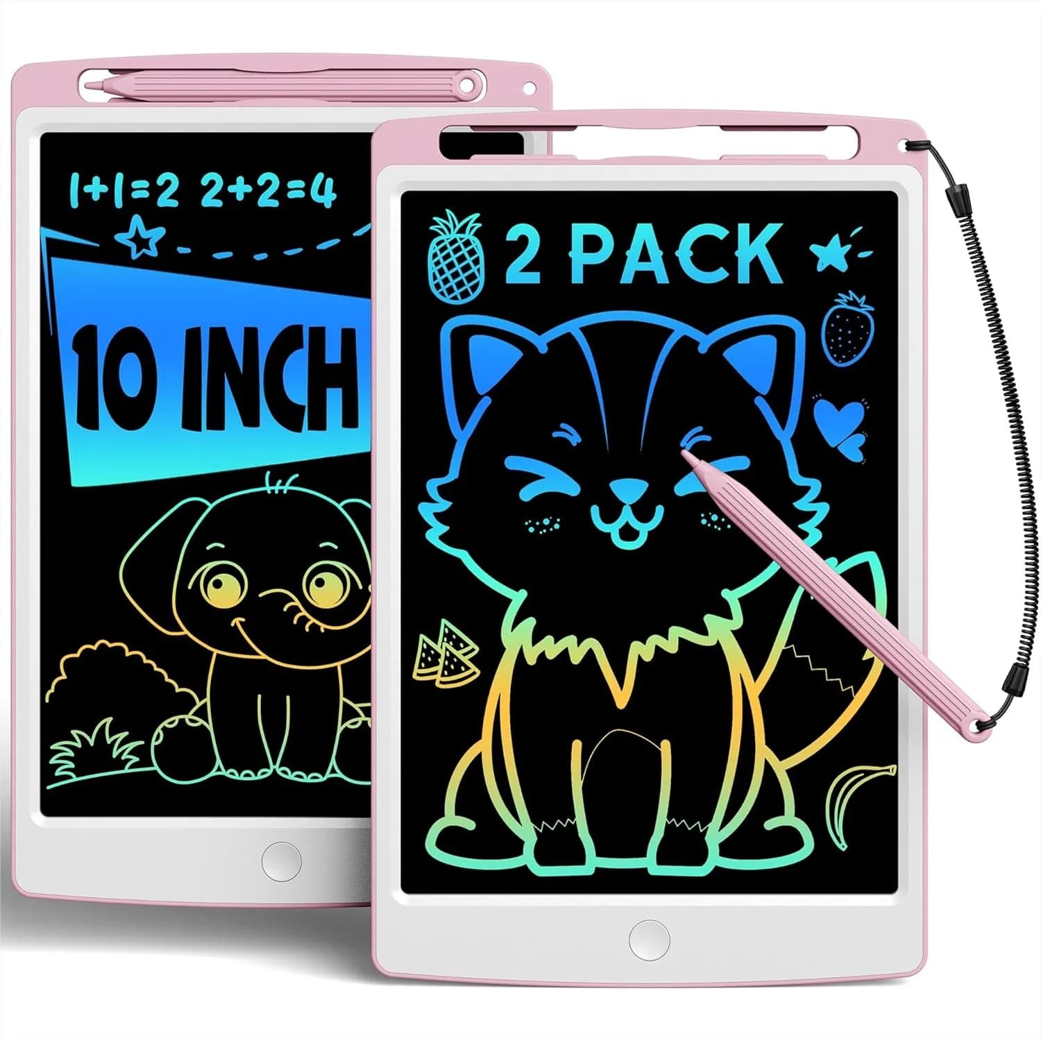 Set di 2 Tavolette LCD per Bambini, Lavagna Colorata da 10 Pollici, Giocattolo Educativo per Viaggi in Auto, Regalo per Bambine dai 3 agli 8 Anni