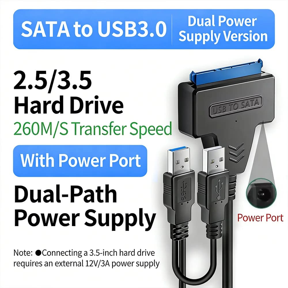 Cavo Adattatore USB-3.0 e USB-2.0 per Hard Disk SATA, Cavo Convertitore Esterno per SSD e HDD da 2,5 Pollici, Trasferimento Dati