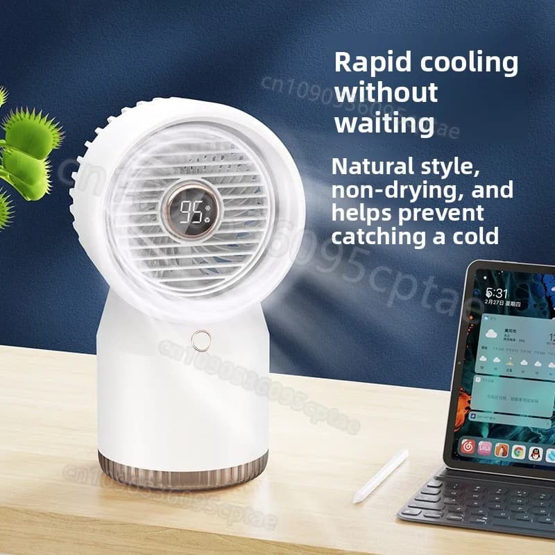 Mini Raffrescatore d'Aria da Tavolo Ricaricabile USB, Umidificatore a Circolazione d'Acqua, Ventilatore Rinfrescante con Lunga Durata della Batteria per Casa e Ufficio