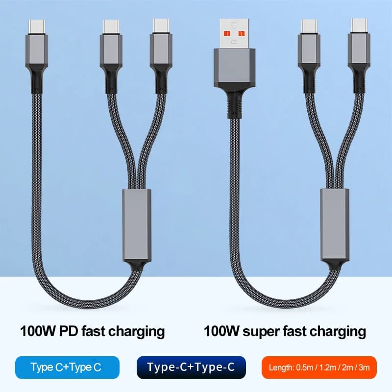 USB A to Type C 2 charging cable in 1, Multi-function cable fast charging compatible with iPhone 17/16, Samsung Galaxy A17