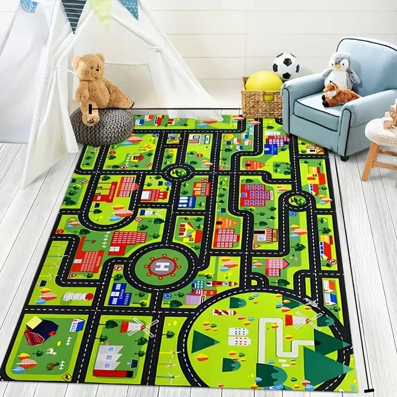 Tappeto per Bambini City Road con Base Antiscivolo, per Camera da Letto, Sala Giochi, Aula, Decorazione Primavera Inverno, Regalo per Bambini e Bambine, Tappetino per Porta