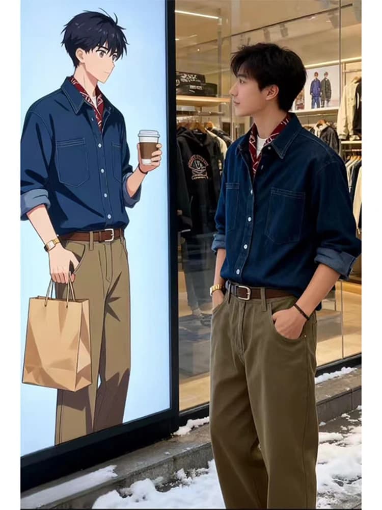 Camicia in denim da uomo stile coreano Deep Blue, a maniche lunghe, da indossare sotto, giacca casual a strati, sensazione primaverile di moda, elegante e cool