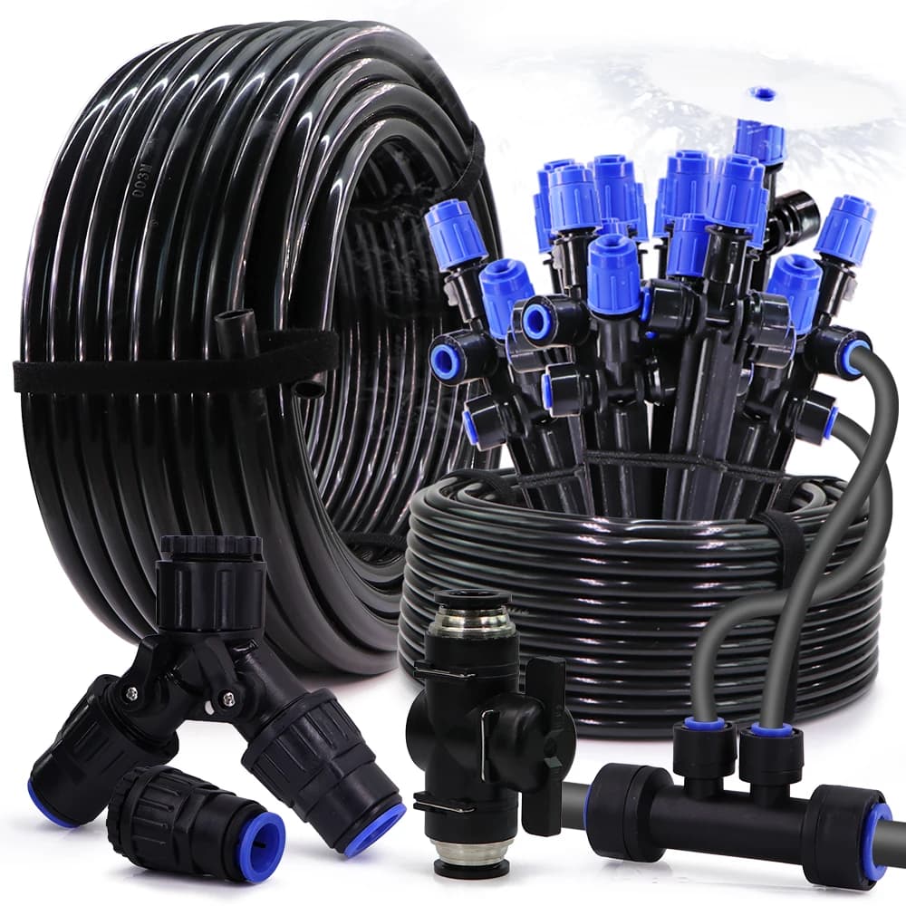 3/8" 360 ° Sistema di irrigazione gorgogliatore Irrigatore regolabile Kit tubo flessibile in PE con connettore rapido a 4 vie per irrigazione di piante in vaso da giardino