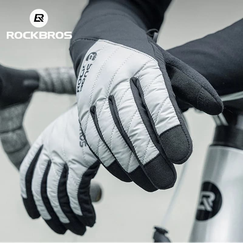 Guanti da bicicletta ROCKBROS Guanti da ciclismo antiscivolo traspiranti Touch Screen Guanti da equitazione invernali termici caldi con dita intere