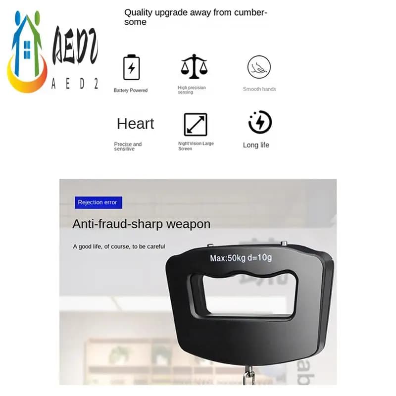 AED2-50KG Bilancia per bagagli da viaggio Bilancia elettronica portatile portatile con pesatura a gancio, bilancia portatile da pesca espressa