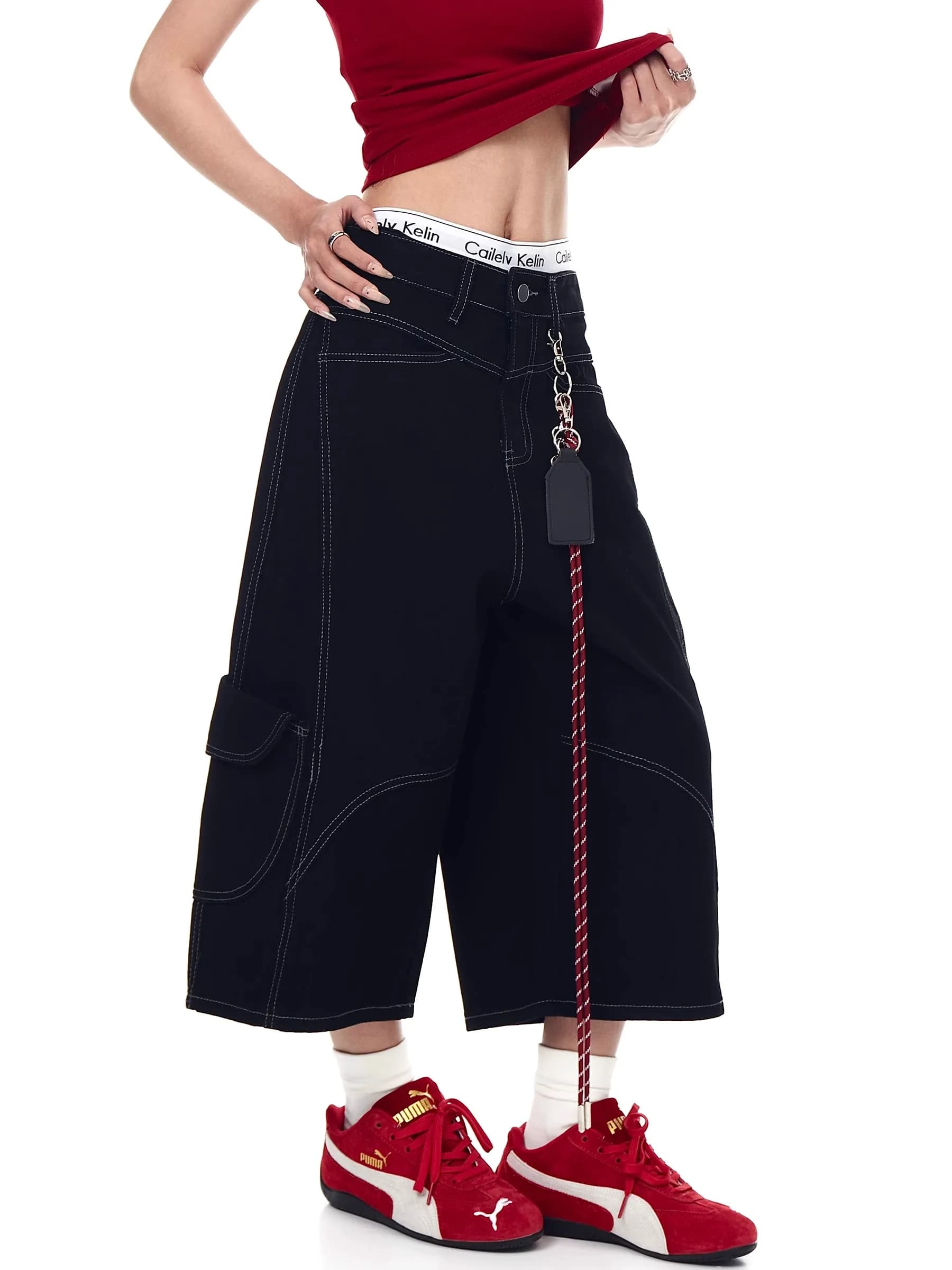 American Retro Deconstructed Denim Shorts Multi-Pocket Workwear Loose Wide Leg Pants Unisex High Waist Seven-Foot Jeans