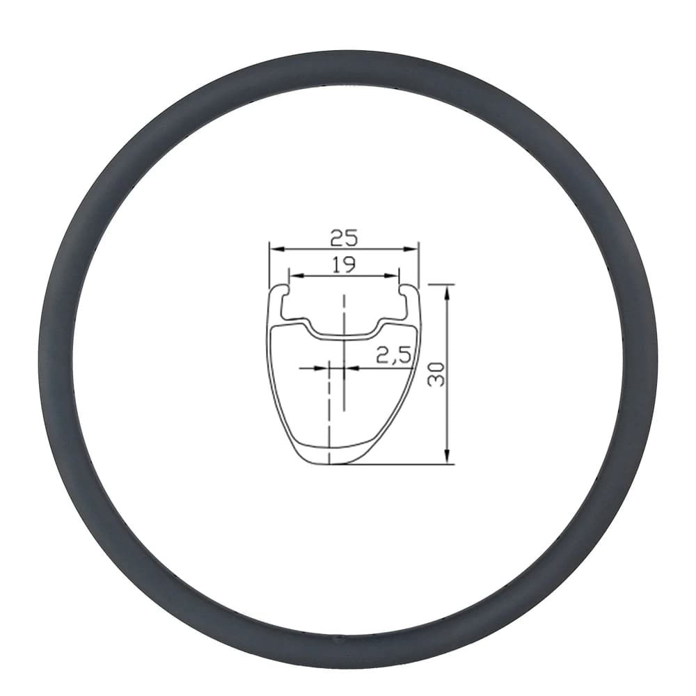 Cerchio in Carbonio Asimmetrico per Bici da Strada 370g 700C 30mm, Tubeless, Larghezza 25mm, Diametro Interno 19mm, Ruota per Gravel 20H 21H 24H