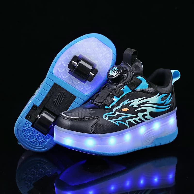 Black Fashion Girls Boys LED Light Roller Skate Shoes for Children Kids Sneakers con ruote Sneakers a due ruote per ragazzi bambini